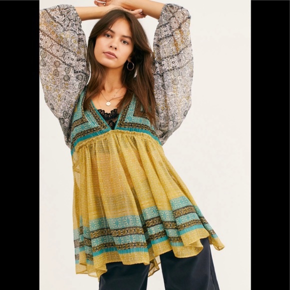 Free People Tops - 1️⃣9️⃣ NWT Free People Aliyah Green Printed Tunic
